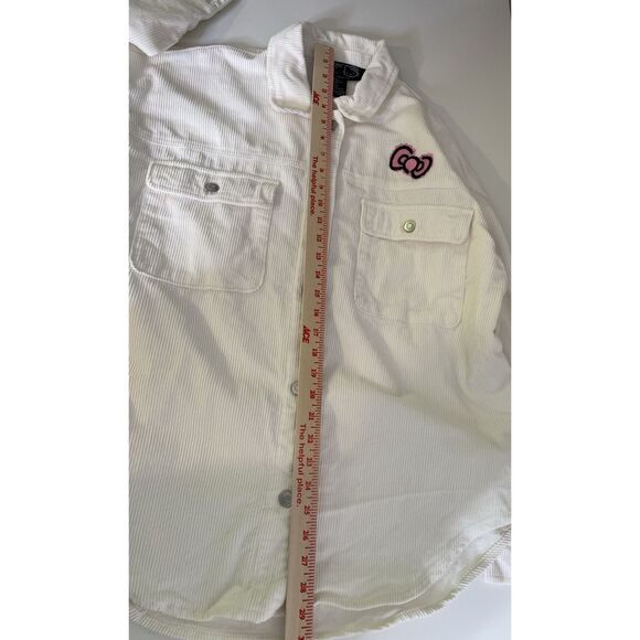 Hello Kitty Size L Corduroy Button Shirt Shacket Wide Wale White Forever 21 - Picture 9 of 9